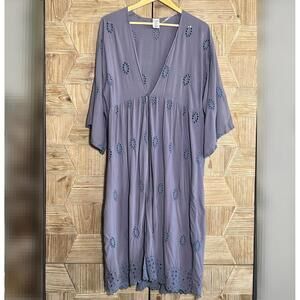 American Eagle Open Front Kimono Purple Floral Crochet Eyelet Cardigan S/M